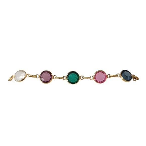 Austria Pink Blue Green Gold Tone Caged Crystal Chain Bracelet, 7.25" Long E757 - Picture 3 of 6